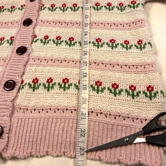 Kawaii Harajuko Style Cardigan Sweater Women's OS Cream Pink Scalloped Pointelle - Picture 7 of 9